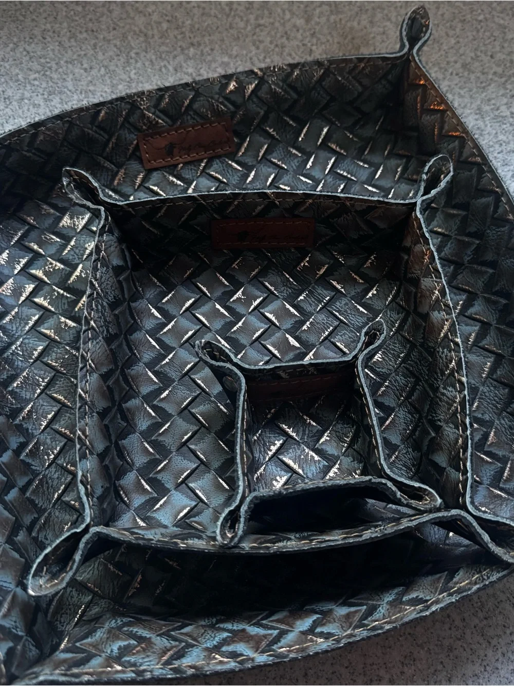 Black Quilted Leather Key & Card Holder Tray